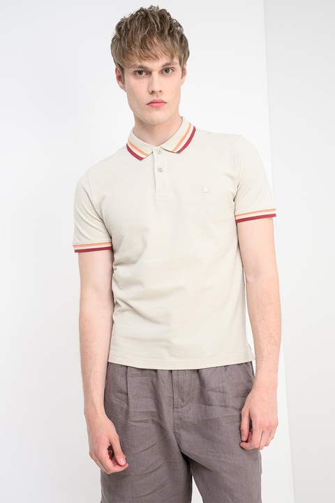United Colors of Benetton, Tricou polo din material pique, Visiniu, Portocaliu pal, Maro camel, XL