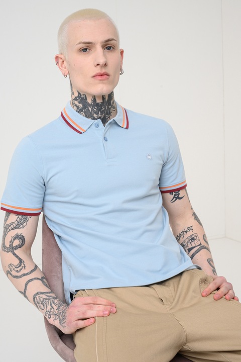 United Colors of Benetton, Tricou polo din material pique, Albastru stins