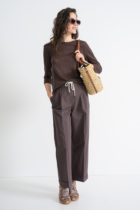 United Colors of Benetton, Bluza din in cu model uni, Maro inchis