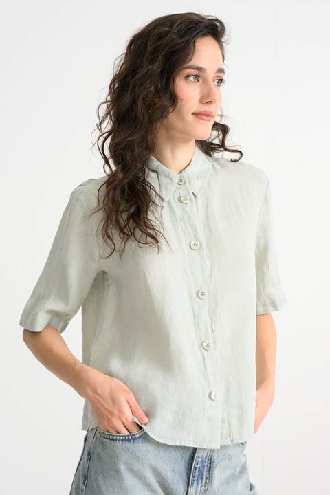 United Colors of Benetton, Lenvászon ing középhosszú ujjakkal, Halványzöld