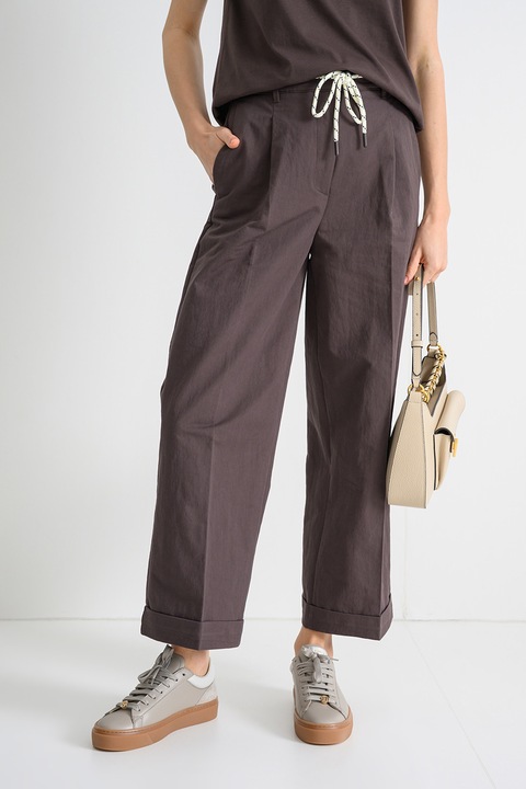 United Colors of Benetton, Pantaloni cu croiala dreapta si snur de ajustare, Maro inchis