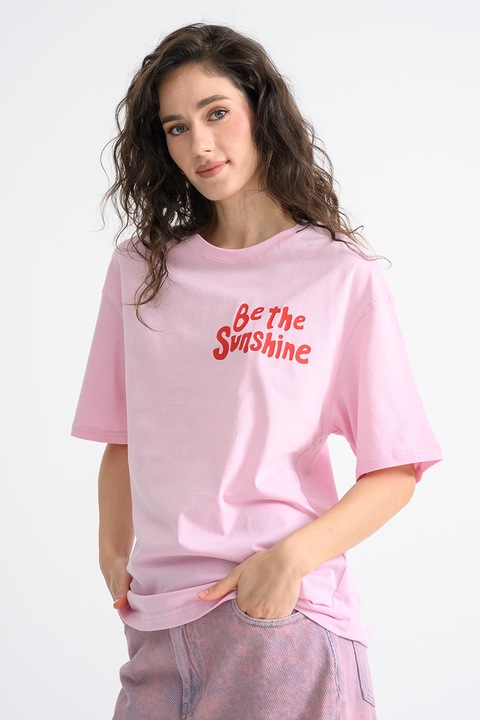 United Colors of Benetton, Tricou supradimensionat cu imprimeu, Roz pastel