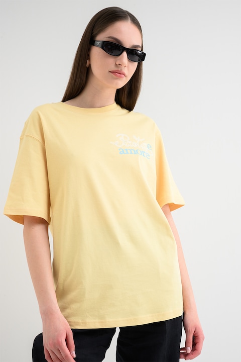 United Colors of Benetton, Tricou supradimensionat cu imprimeu, Galben pai/Albastru deschis