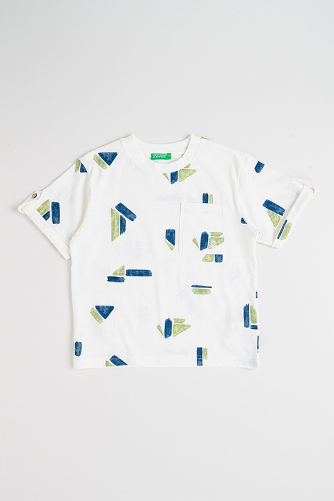 United Colors of Benetton, Mintás lentartalmú póló, Sötétkék/Spárgazöld/Törtfehér