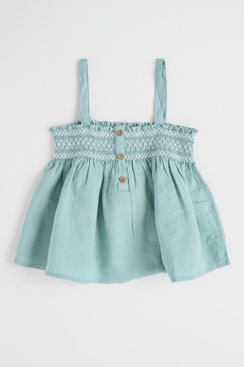 United Colors of Benetton, Top din amestec de in cu garnitura cu insertie elastica, Verde deschis