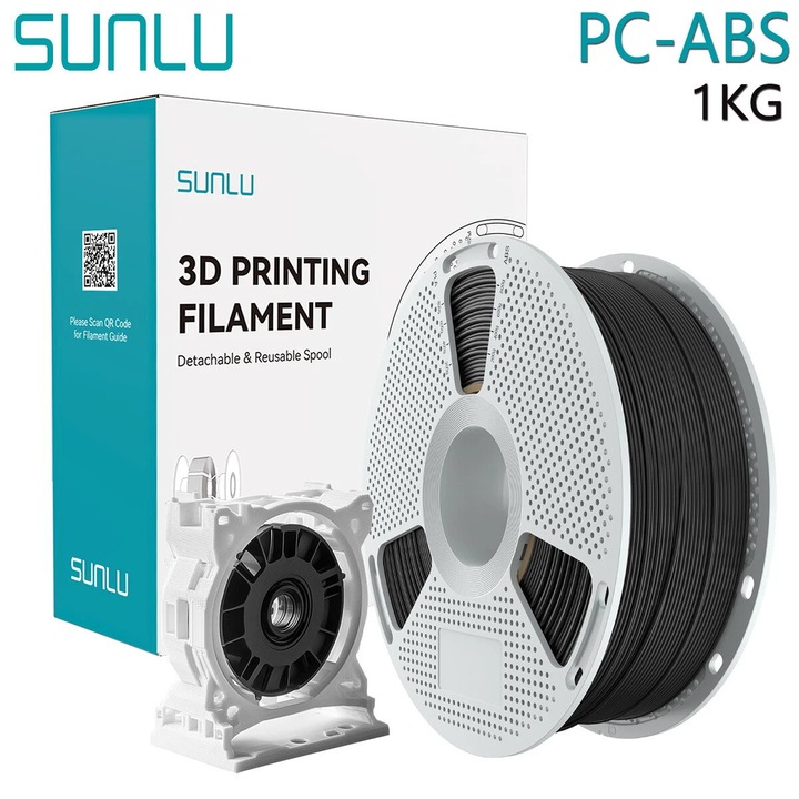 Filament SunLu PCABS negru, 1.75mm, 1kg, pentru imprimanta 3D