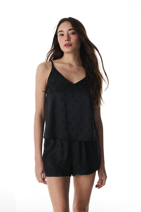 Penti, Pijama scurta din satin cu buline, Negru