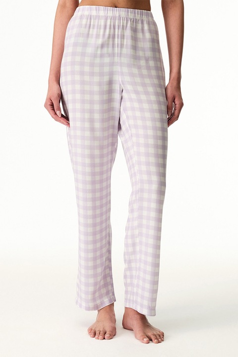Penti, Pantaloni de pijama cu model in carouri, Alb/Violet deschis