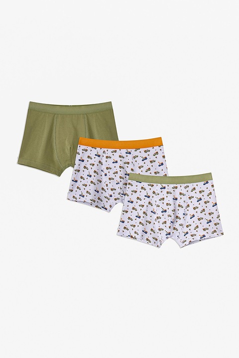Penti, Set de boxeri cu imprimeu - 3 perechi, Alb/Verde masliniu, 140 CM