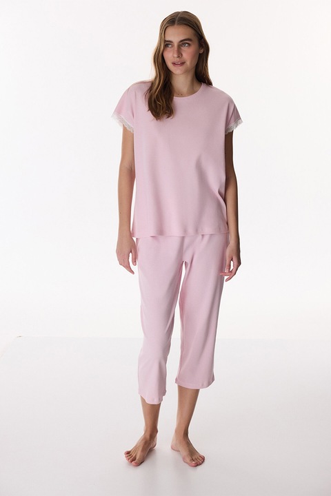 Penti, Pijama din amestec de bumbac cu model uni, Roz deschis