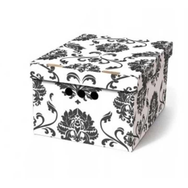 Cutie depozitare decorativa cu capac, DekorHome, alb/negru, 35x26,3x18,6cm