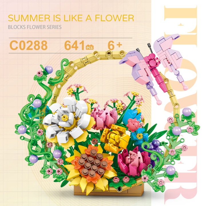 MiniBric® Nyári Csokor Építőkészlet, Flowers Kollekció, Lányoknak, Virágok, Pasztell Színek, C0288, Ideális Ajándék Építőjátékokért Rajongó Nőknek, 641 Darab