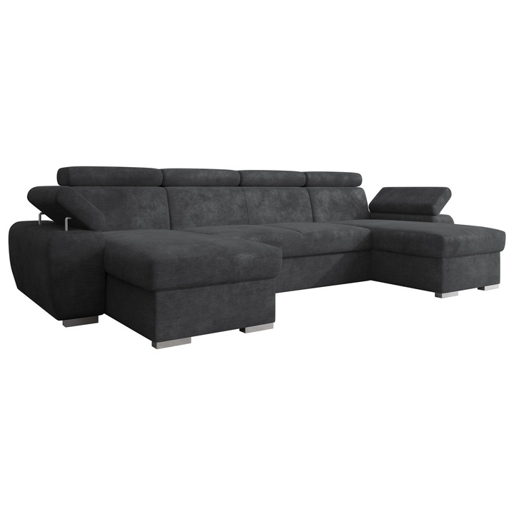 Coltar living modern Herekos U, MIRJAN 24, negru, 170x323x85 cm