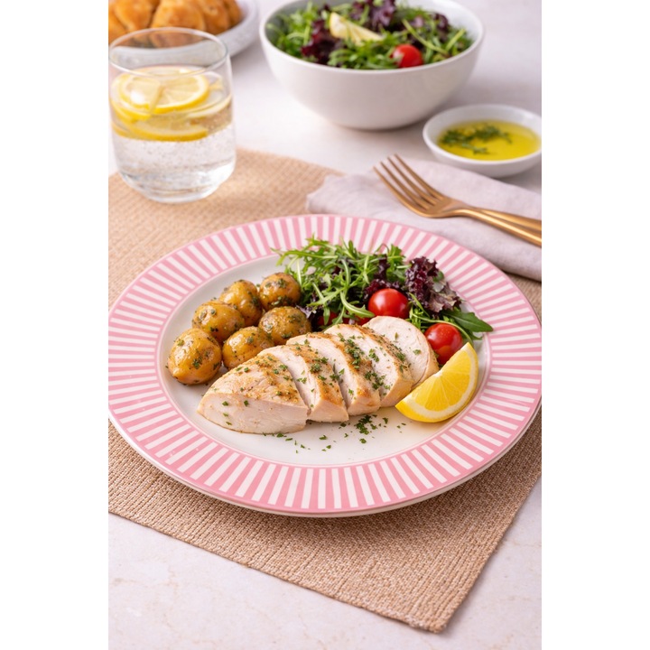 Farfurie intinsa Harmony, alb cu model roz, ceramica, diametru, 27 cm, design elegant