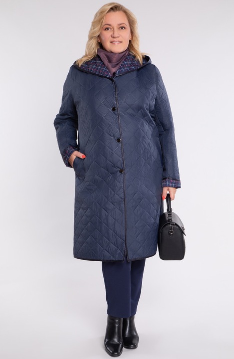 Palton matlasat bleumarin cu captuseala in carouri