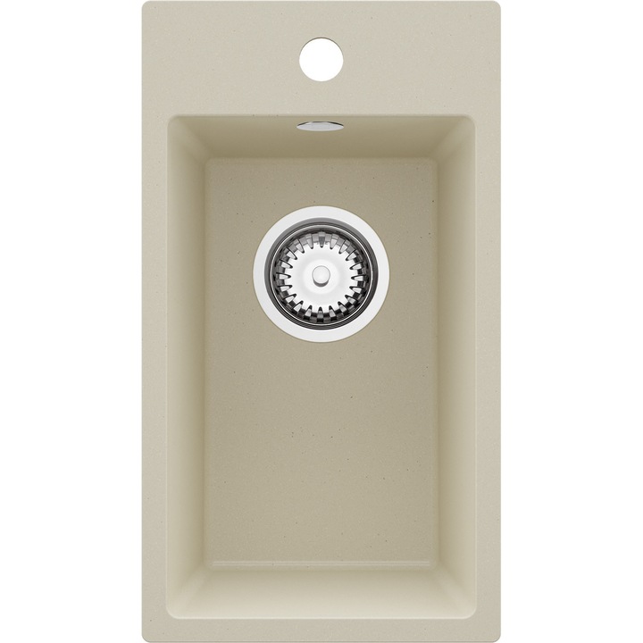 Chiuveta de bucatarie din granit 28x50cm, Chiuveta 1 Cuva + Sifon, Pentru dulap de 30cm, Riga PRIMAGRAN, Bej S001
