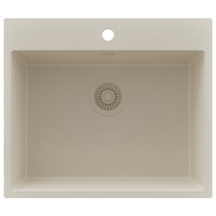 Chiuveta de bucatarie din granit 58x50cm, Chiuveta 1 Cuva + Sifon, Pentru dulap de 60cm, Riga PRIMAGRAN, Bej S099