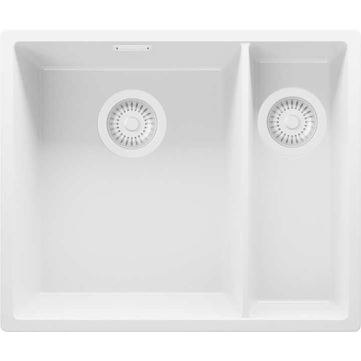 Chiuveta sub blat 56x47cm, Chiuveta 1, 5 Cuve + Sifon, Pentru dulap de 60cm, Londra PRIMAGRAN, Complet Alb S455