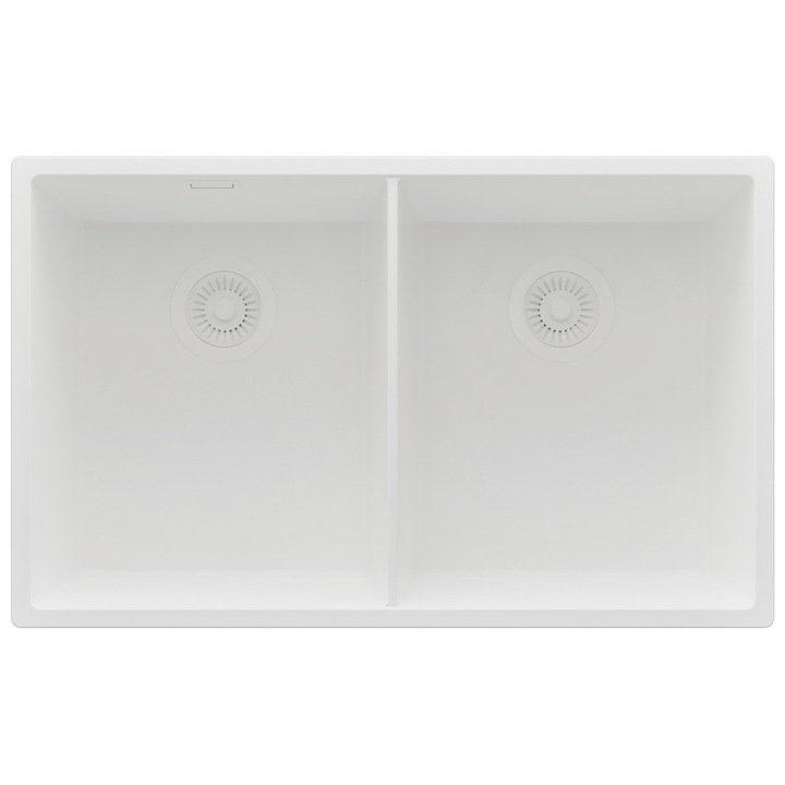 Chiuveta sub blat 76x47cm, Chiuveta 2 Cuve + Sifon, Pentru dulap de 80cm, Londra PRIMAGRAN, Complet Alb S511