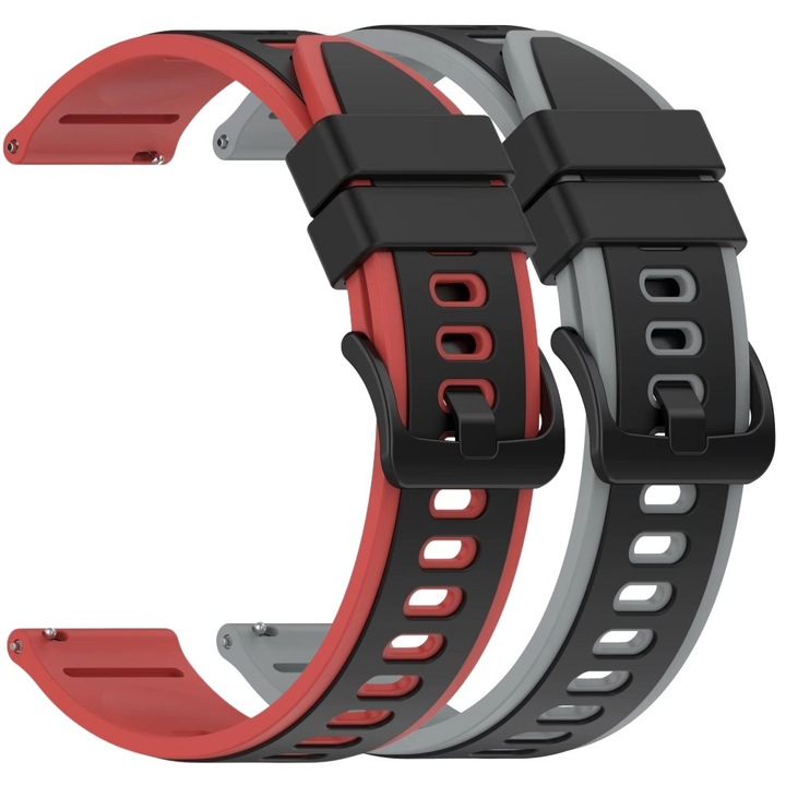 Комплект от 2 силиконови каишки за смарт часовници, черно-червено, черно-сиво, 20мм