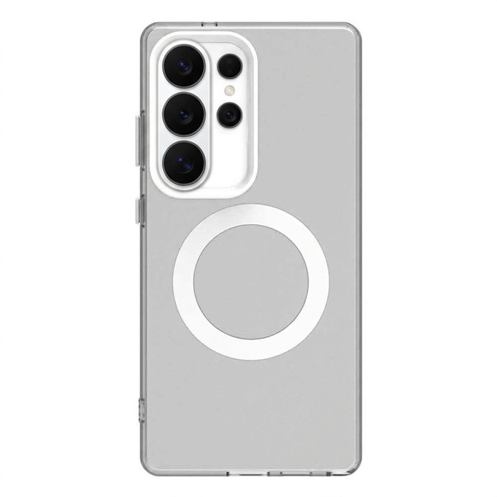 Husa pentru Samsung Galaxy S26 Ultra, MagSafe, Silicon Catifelat, Anti-Soc, Protectie Obiectiv, Culoare Durabila, Alb Transparent