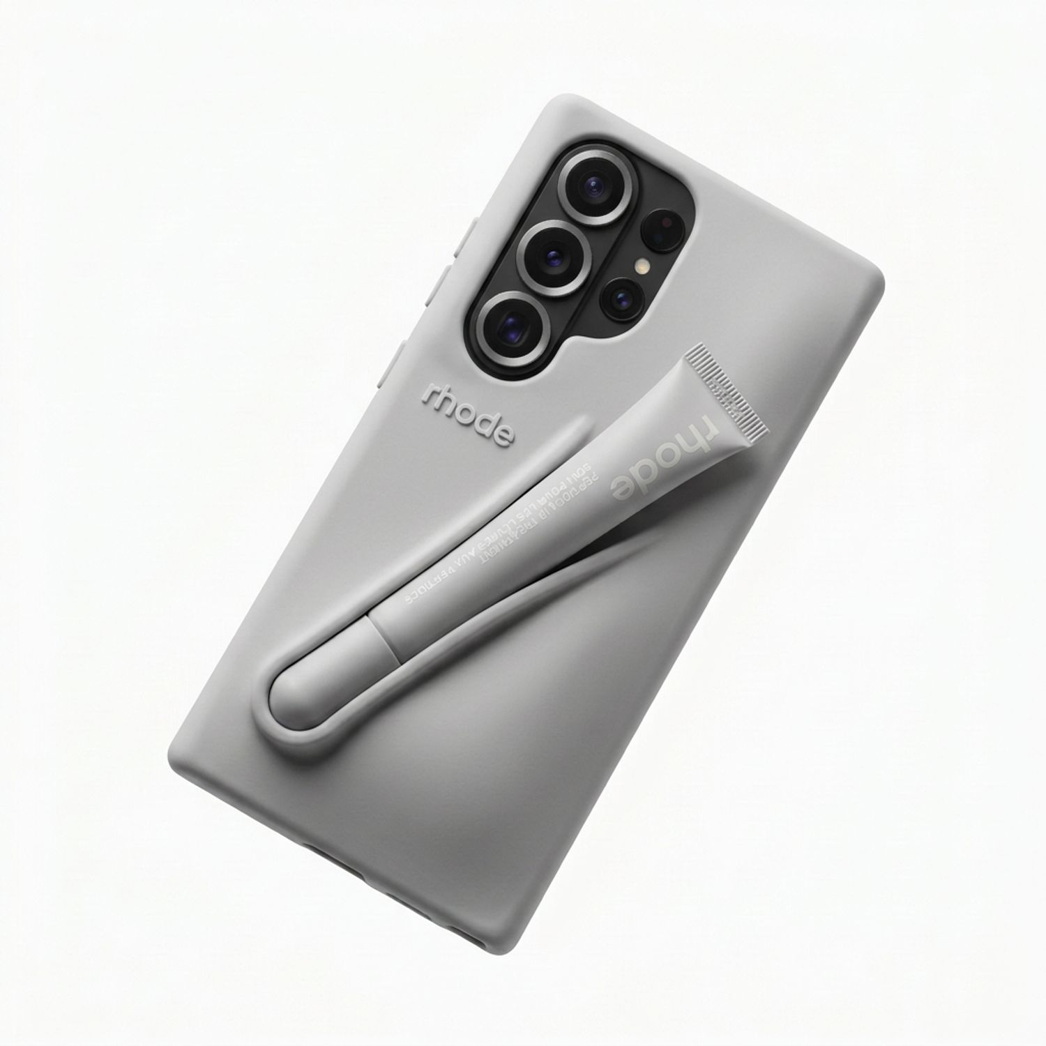 Husa pentru Samsung S26 Ultra, Silicon moale, Suport pentru ruj cu luciu de buze 10ml inclus, Protectie camera, Anti-soc, Gri deschis