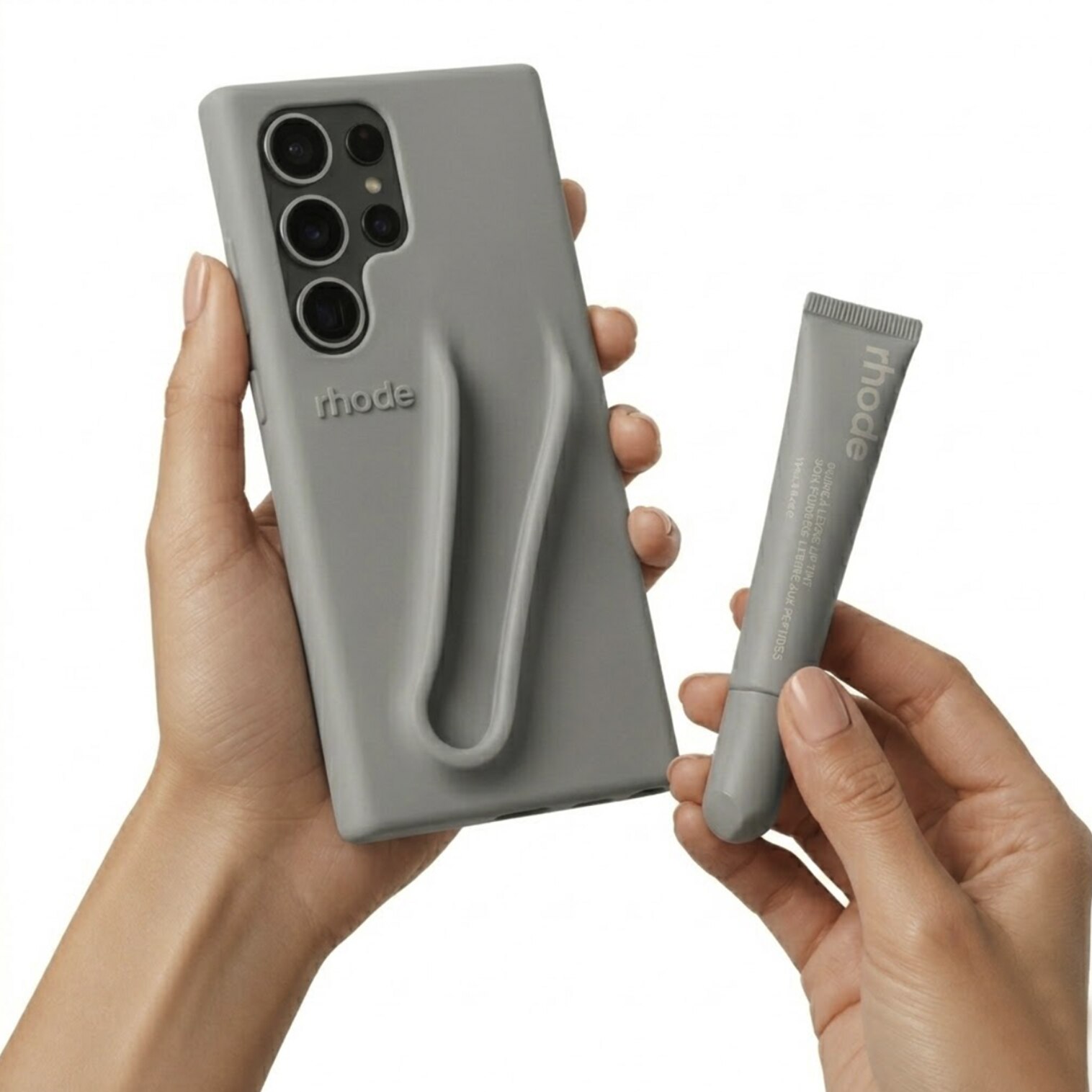 Husa pentru Samsung S26 Ultra, Silicon moale, Suport pentru ruj cu luciu de buze 10ml inclus, Protectie camera, Anti-soc, Gri deschis