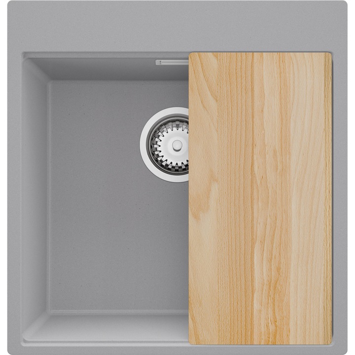 Chiuveta de bucatarie din granit 48x50cm, Chiuveta 1 Cuva + Sifon, Pentru dulap de 50cm, Oslo PRIMAGRAN, Gri S1466