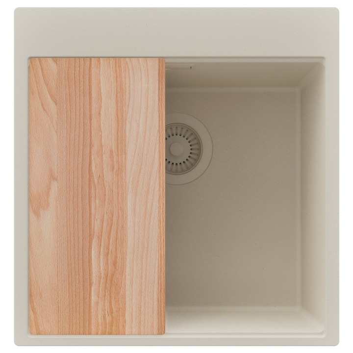 Chiuveta de bucatarie din granit 48x50cm, Chiuveta 1 Cuva + Sifon, Pentru dulap de 50cm, Oslo PRIMAGRAN, Bej S1471