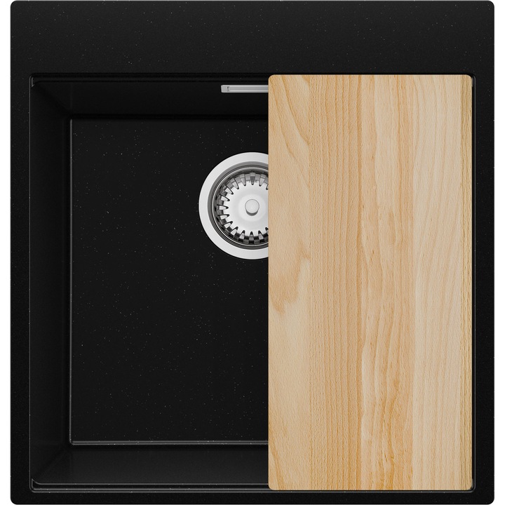 Chiuveta de bucatarie din granit 48x50cm, Chiuveta 1 Cuva + Sifon, Pentru dulap de 50cm, Oslo PRIMAGRAN, Negru Metalizat S1465