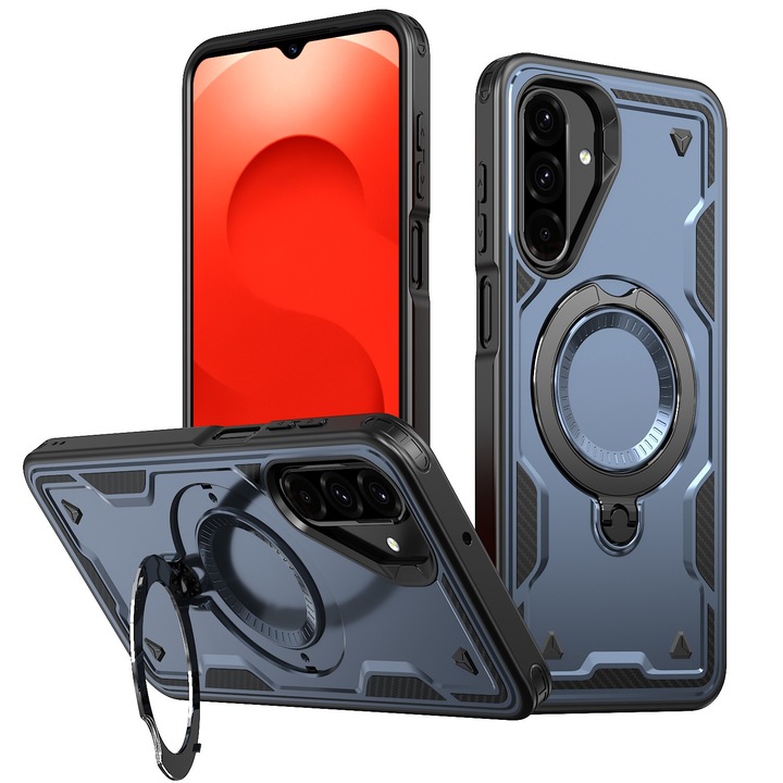 Husa pentru Samsung Galaxy A57 Daden® Hybrid Armor, MagRing, Antisoc, MagSafe, Inel rotativ, Calitate Premium, Albastru