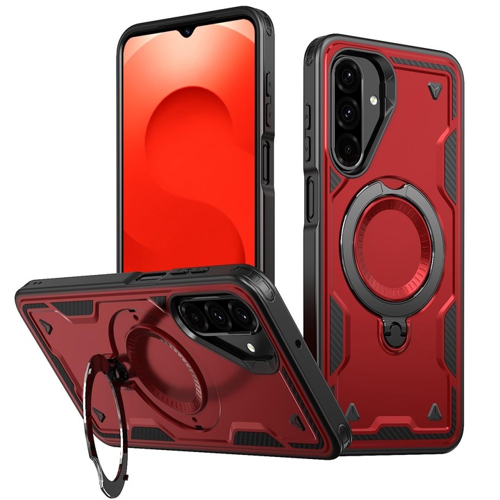 Husa pentru Samsung Galaxy A57 Daden® Hybrid Armor, MagRing, Antisoc, MagSafe, Inel rotativ, Calitate Premium, Rosu