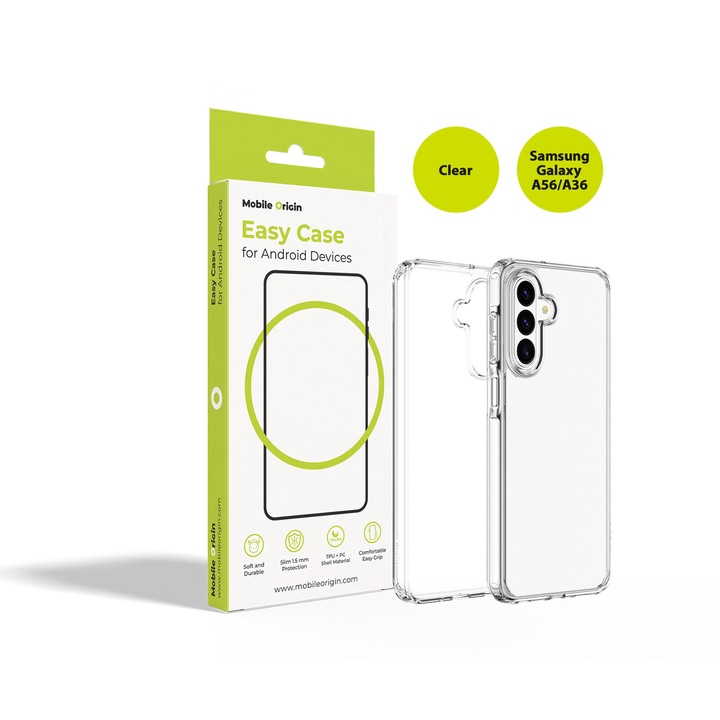 Калъф Mobile Origin Easy Case, съвместим със Samsung Galaxy A56 / A36 5G, Прозрачен