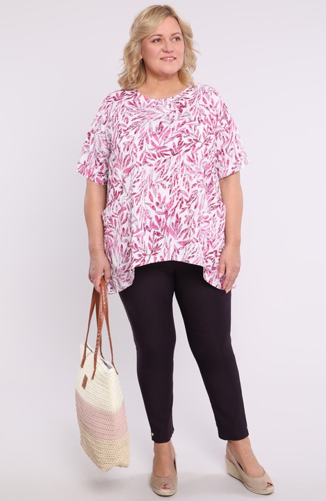 Tunika rózsaszín levélmintás zsebekkel