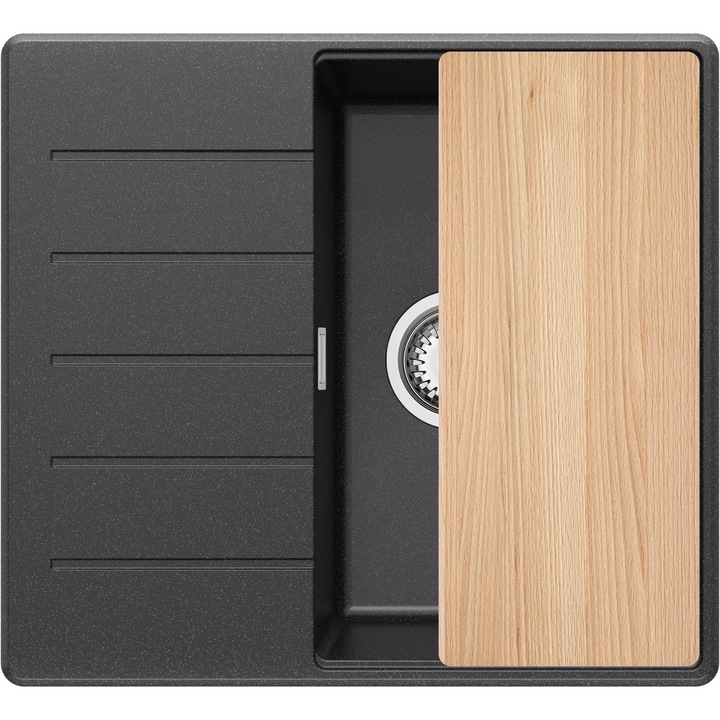 Chiuveta de bucatarie din granit 55x50cm, Chiuveta 1 Cuva + Sifon, Pentru dulap de 40cm, Copenhaga PRIMAGRAN, Grafit S1834