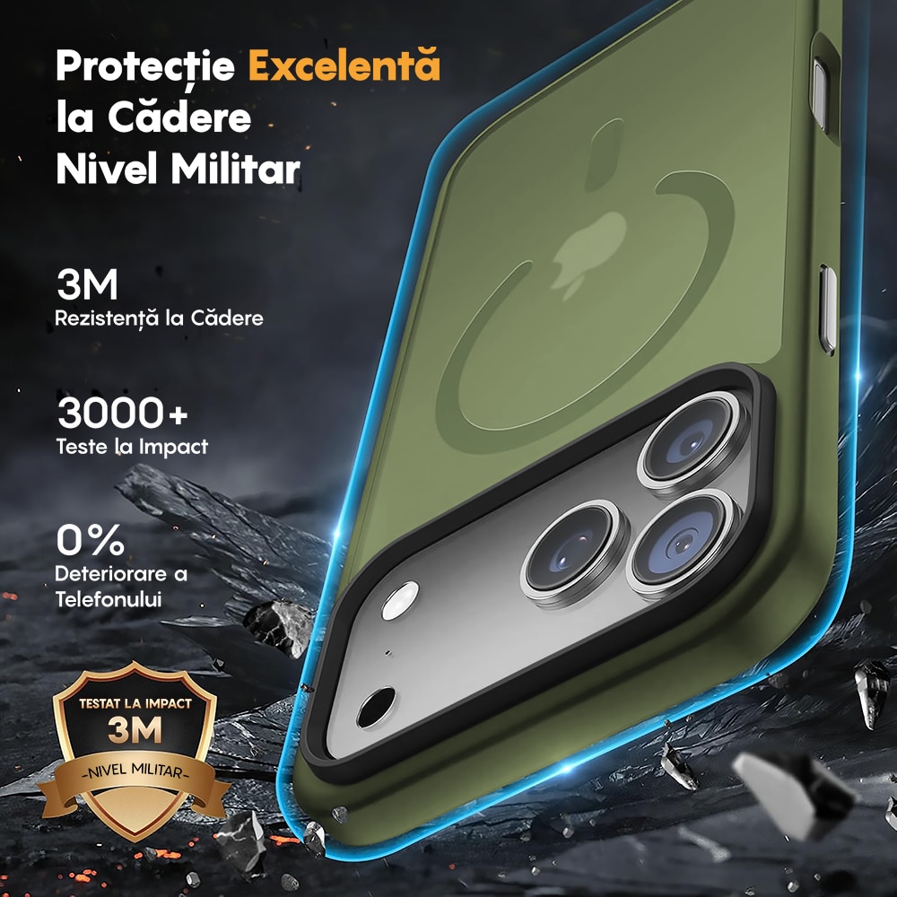 Husa compatibila cu Incarcare Magsafe pentru Apple iPhone 17 Pro Max, CASEY STUDIOS™, de Protectie, Slim, pentru Incarcare Wireless, Margini Ridicate pentru Protectia Ecranului si a Camerelor, Verde Deschis