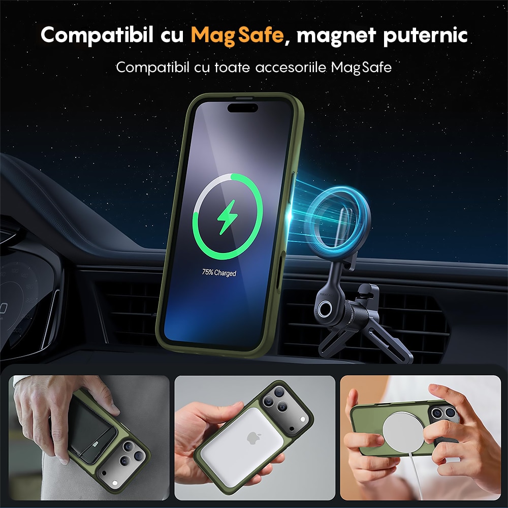 Husa compatibila cu Incarcare Magsafe pentru Apple iPhone 17 Pro Max, CASEY STUDIOS™, de Protectie, Slim, pentru Incarcare Wireless, Margini Ridicate pentru Protectia Ecranului si a Camerelor, Verde Deschis