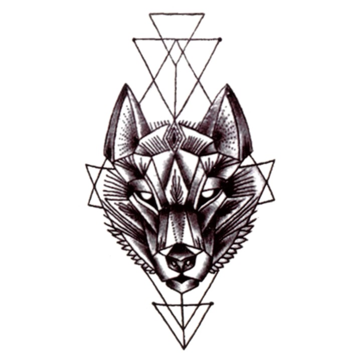 Tatuaj temporar, Flash Tattoos Romania, Geometric Wolf Mini, rezistent la apa, 10, 5 x 6 cm