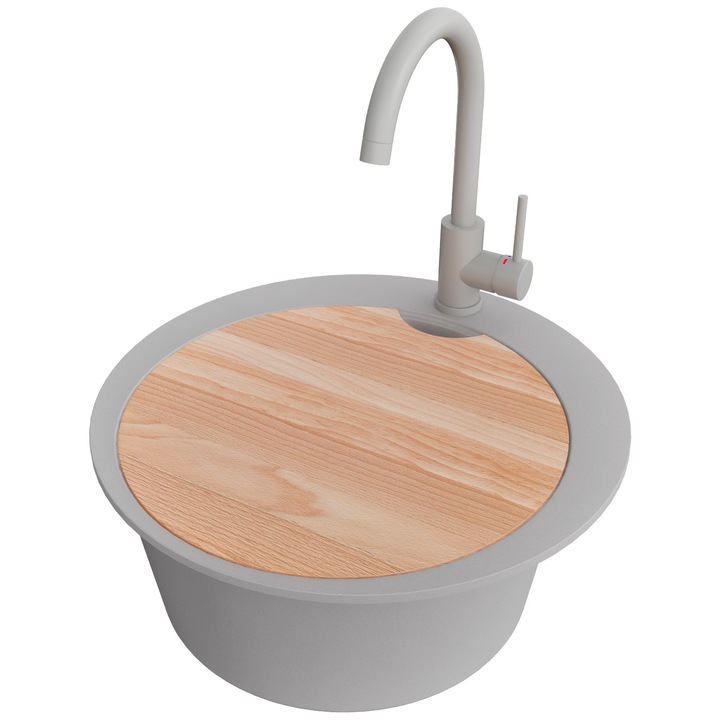 Chiuveta bucatarie rotunda Primagran Pisa 45 Top, 1 cuva + baterie, gri, 50x50cm