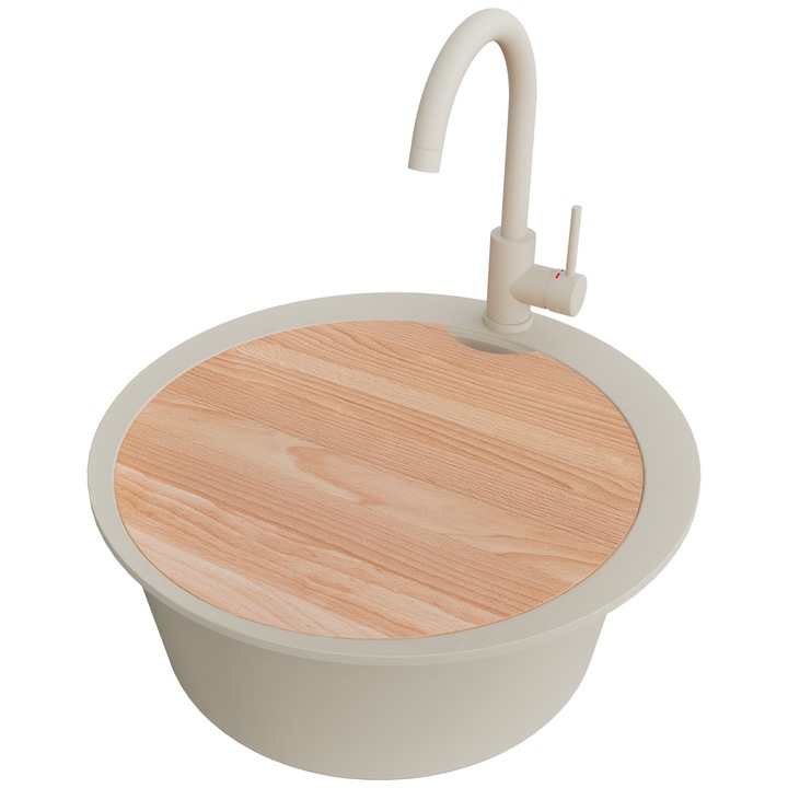 Chiuveta de bucatarie Primagran Pisa 50 Max Top, 1 cuva, bej, 53x53cm, cu baterie si sifon inclus