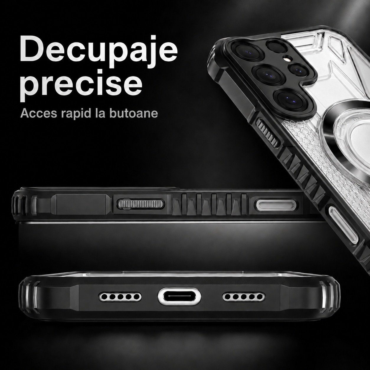 Husa pentru Samsung Galaxy S26 Ultra, MagSafe, Stil Mecha Armura, Protectie Camera, Colturi Ranforsate, Anti-Soc, Negru