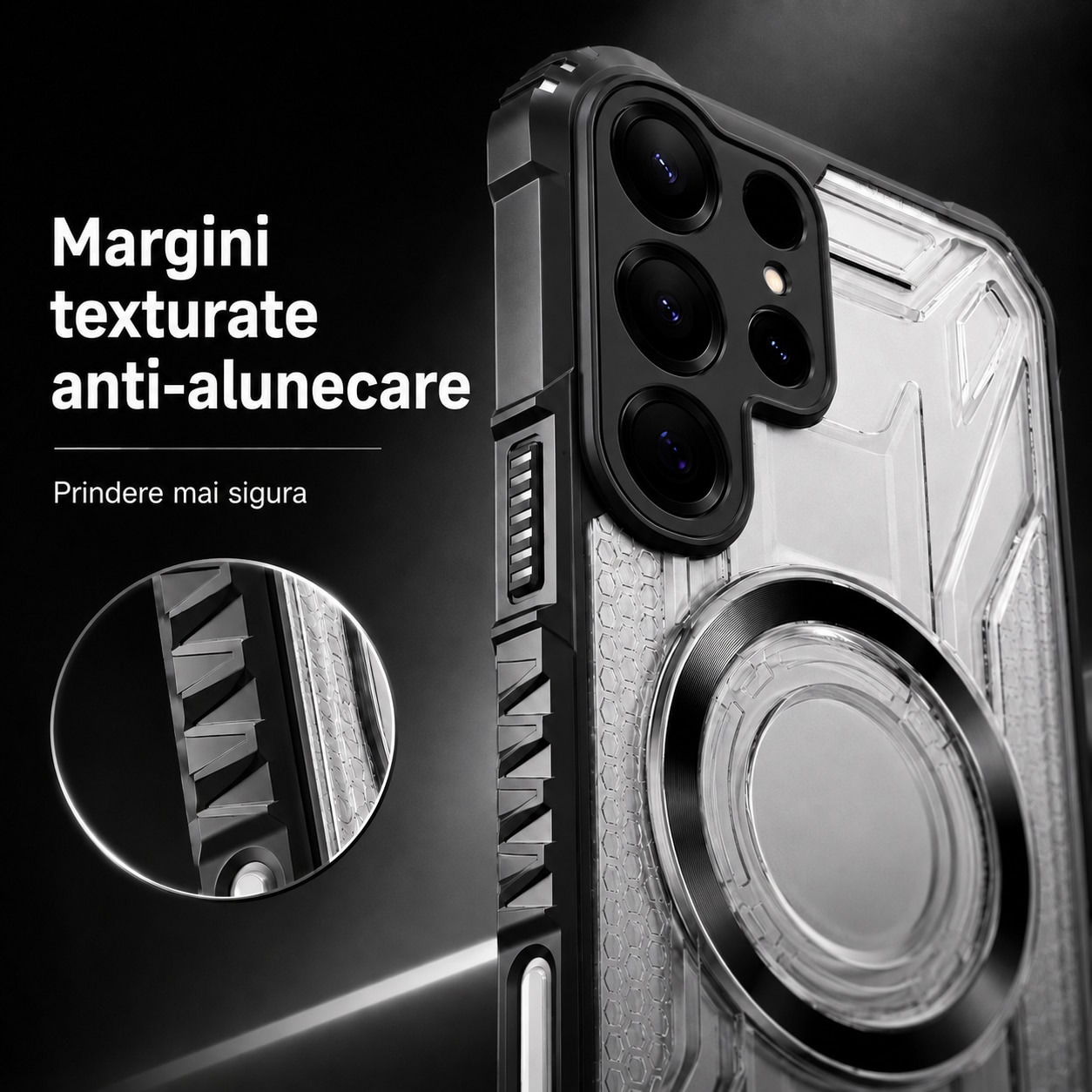 Husa pentru Samsung Galaxy S26 Ultra, MagSafe, Stil Mecha Armura, Protectie Camera, Colturi Ranforsate, Anti-Soc, Negru