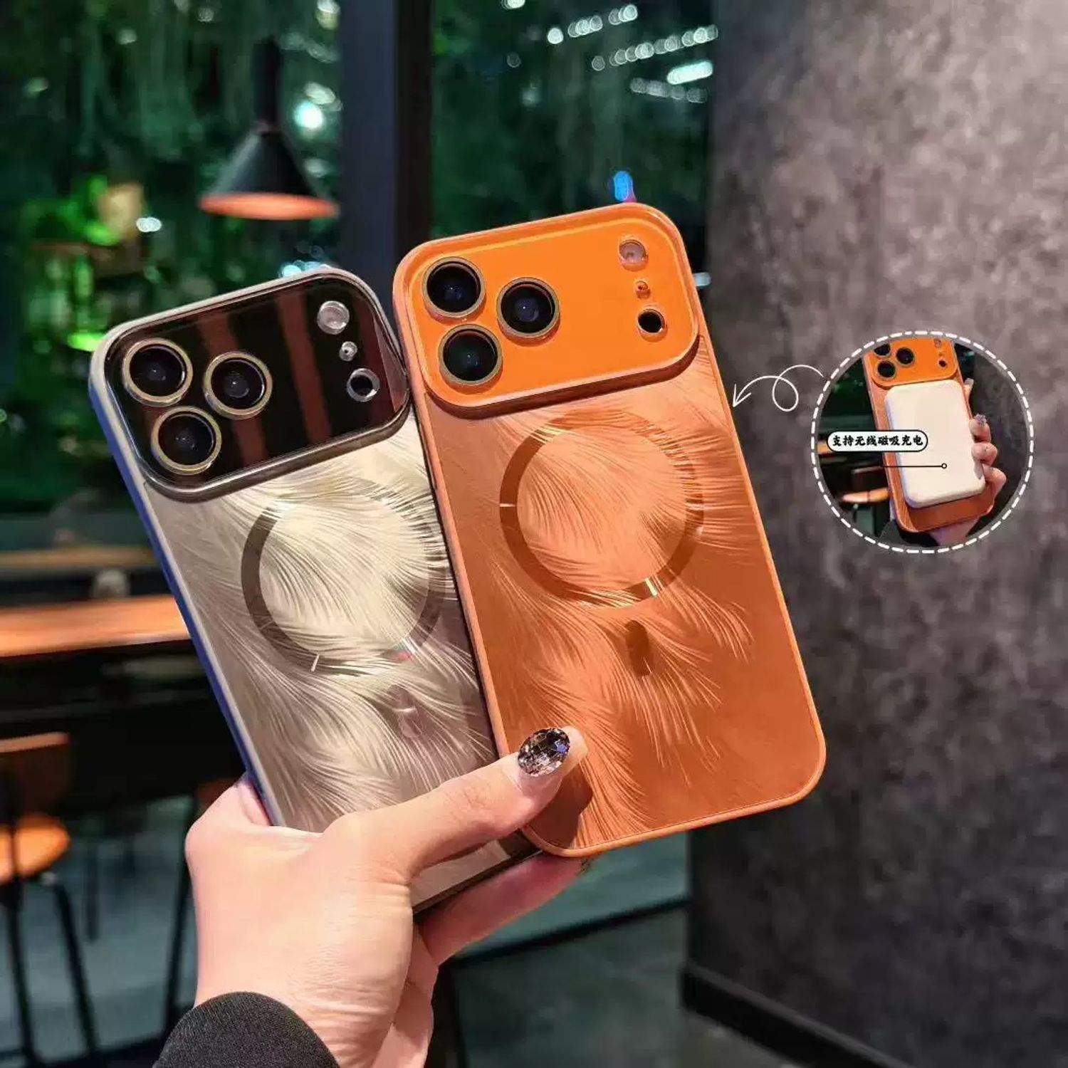 Husa pentru iPhone 17 pro Max, MagSafe, Reflexii 3D Vibrante, Rezistenta la Uzura, Protectie Obiectiv, Portocaliu