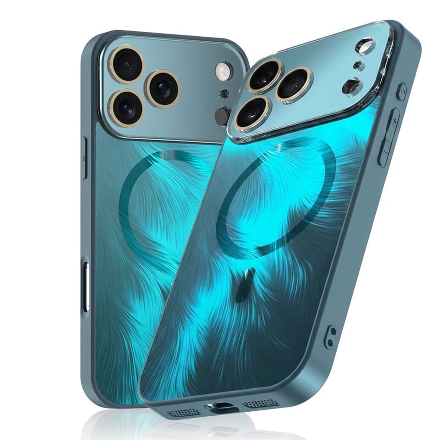 Husa pentru iPhone 17 Pro Max, MagSafe, Finisaj Lucios 3D Radiant, Protectie Camera, Colturi Anti-Soc, Turcoaz