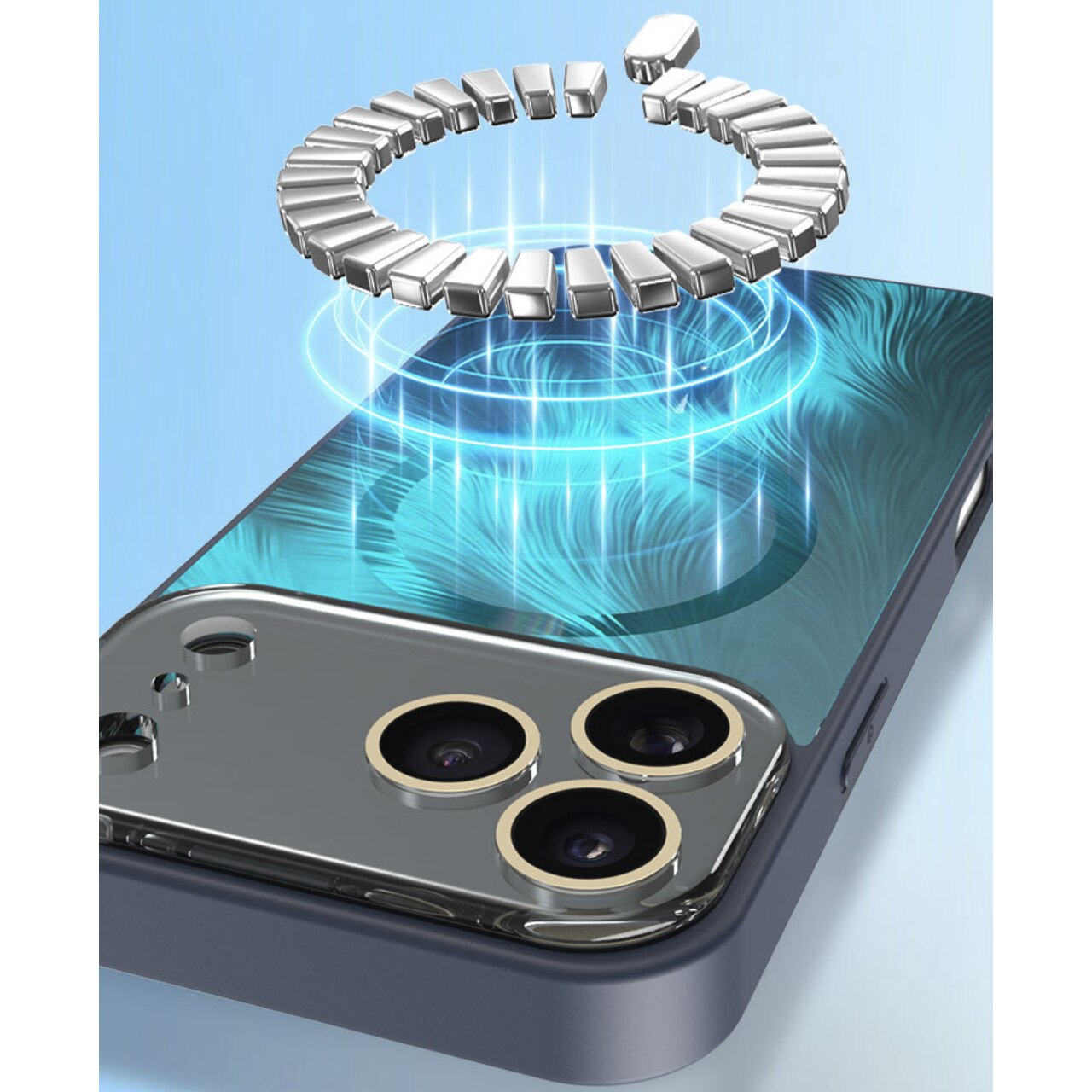 Husa pentru iPhone 17 Pro Max, MagSafe, Finisaj Lucios 3D Radiant, Protectie Camera, Colturi Anti-Soc, Turcoaz
