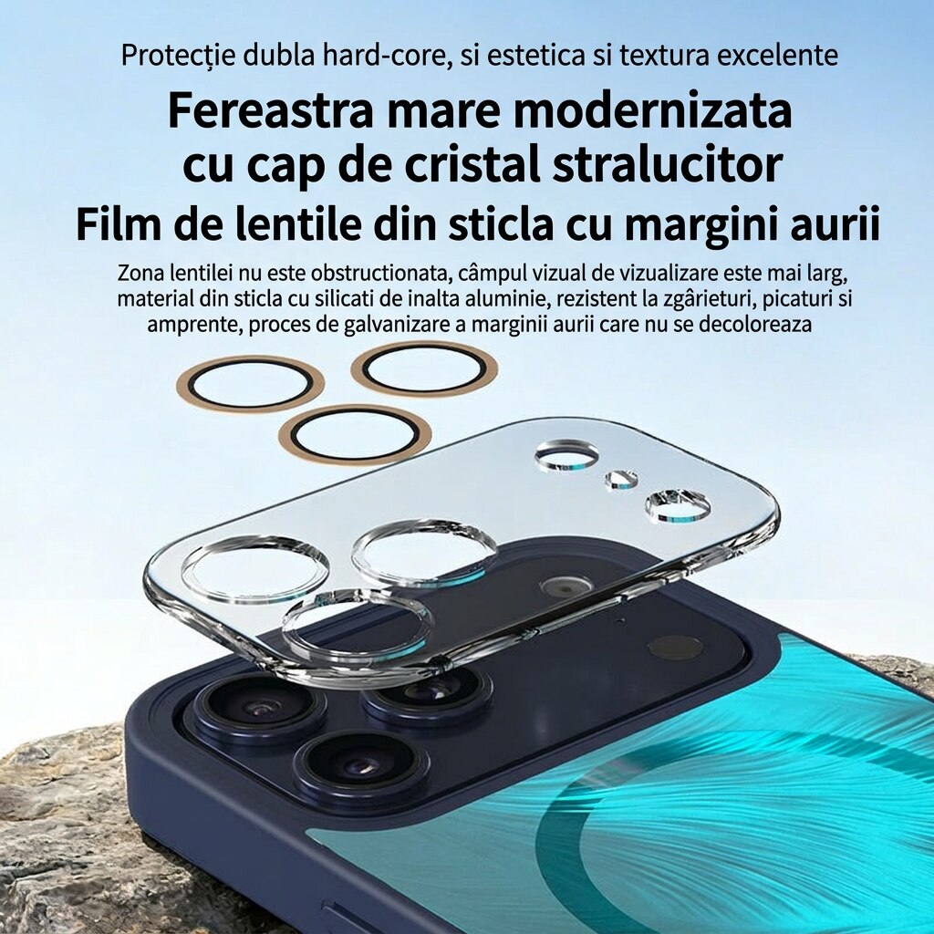 Husa pentru iPhone 17 Pro Max, MagSafe, Finisaj Lucios 3D Radiant, Protectie Camera, Colturi Anti-Soc, Turcoaz