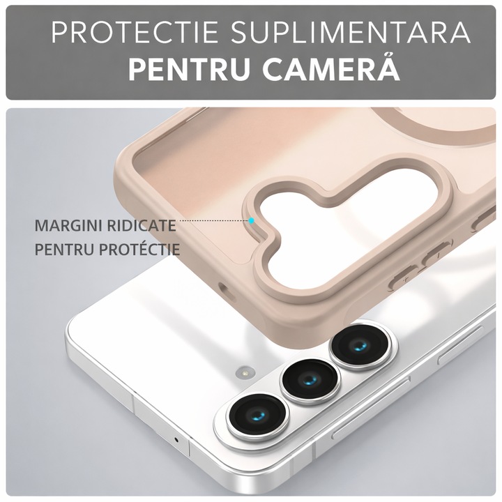Husa Matte MagSafe compatibila cu Samsung Galaxy S26, protectie completa, contur Bej
