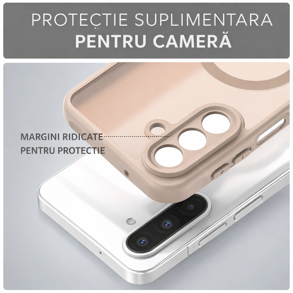 Husa Matte MagSafe compatibila cu Samsung Galaxy S25 Fe, protectie completa, contur Bej