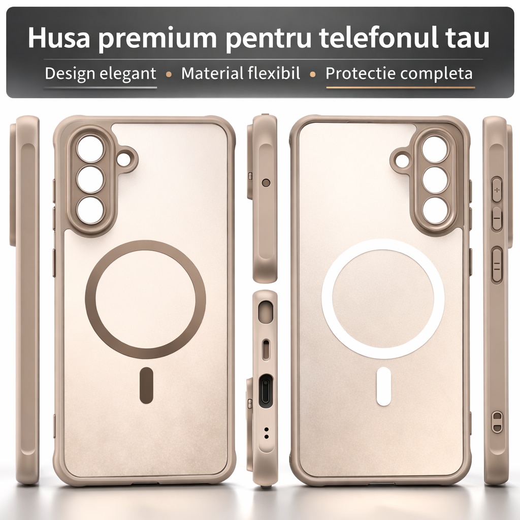 Husa Matte MagSafe compatibila cu Samsung Galaxy S25 Fe, protectie completa, contur Bej