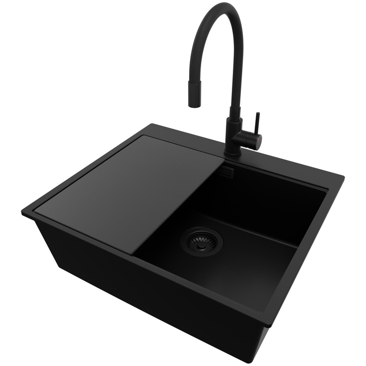 Chiuveta de bucatarie PrimaGran Oslo 60 Top, 1 Cuva XXL, Baterie Neagra, 58x50cm